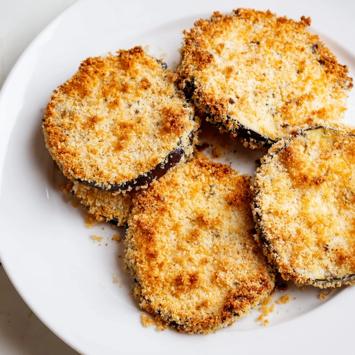 Crispy Baked Eggplant with golden crunchy crust, served hot with marinara