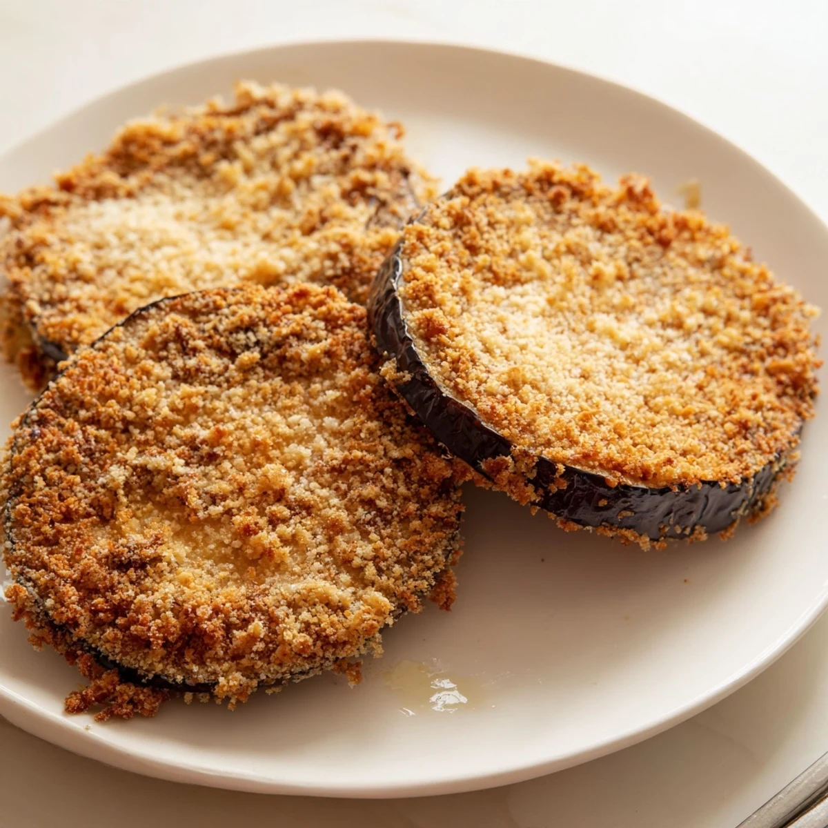 Slices of Crispy Baked Eggplant, herb-seasoned, oven-roasted and ready to dip