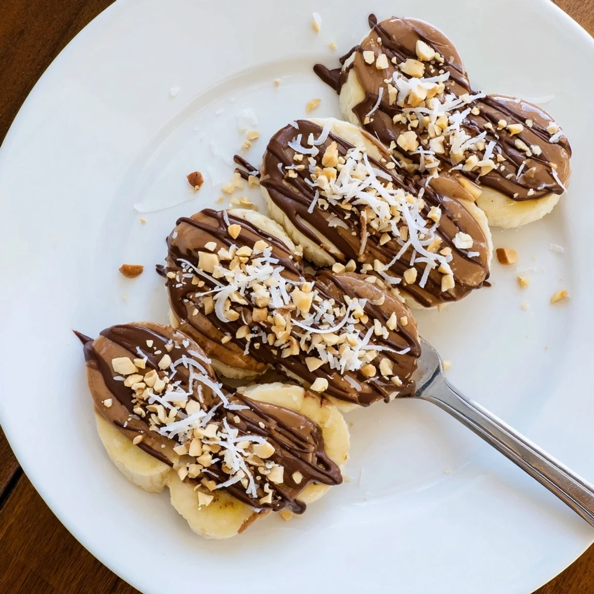 Quick no-bake Chocolate Peanut Butter Banana snack, gooey chocolate and sliced bananas