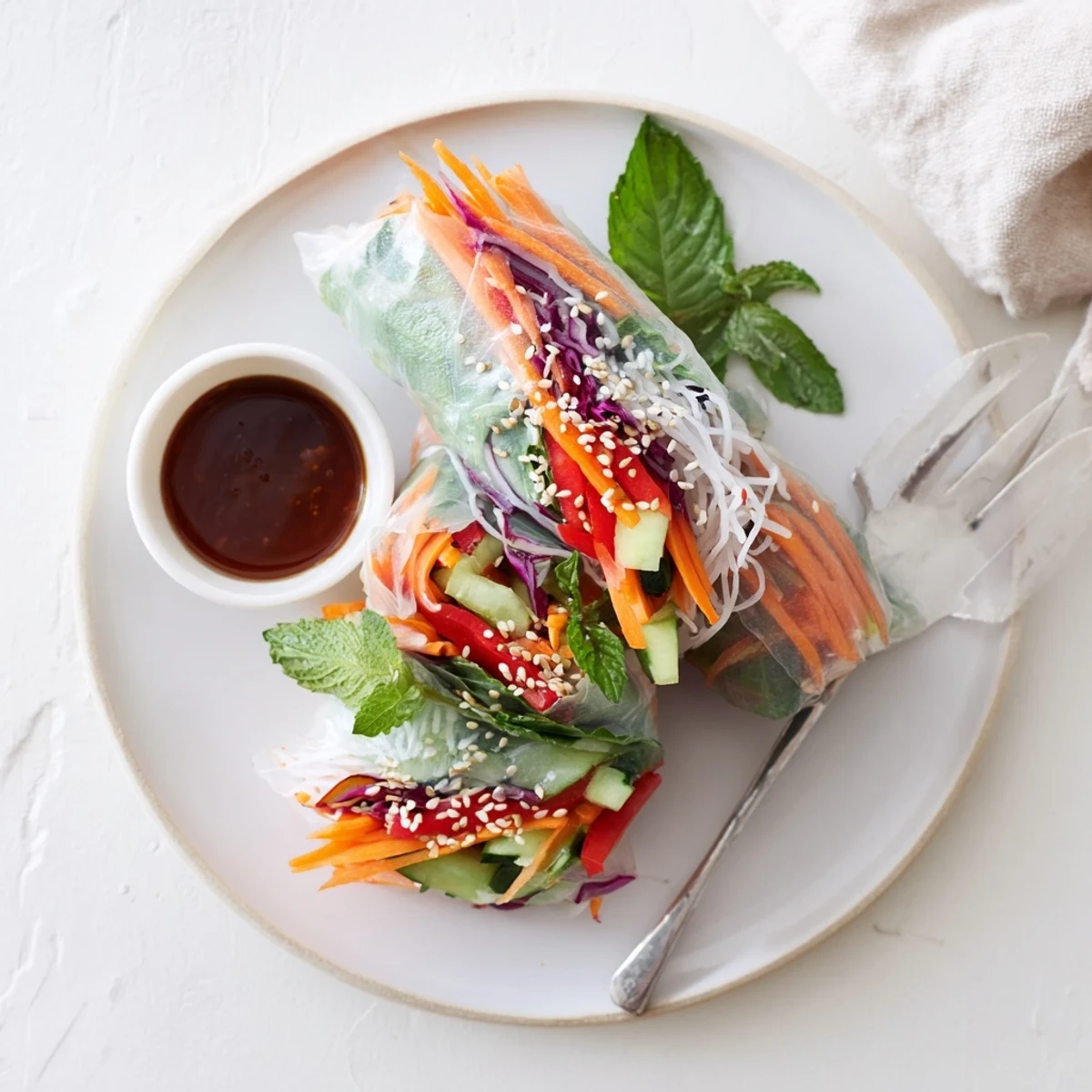 Fresh Gluten Free Vegetable Spring Rolls ready to serve, herb scented and crunchy.