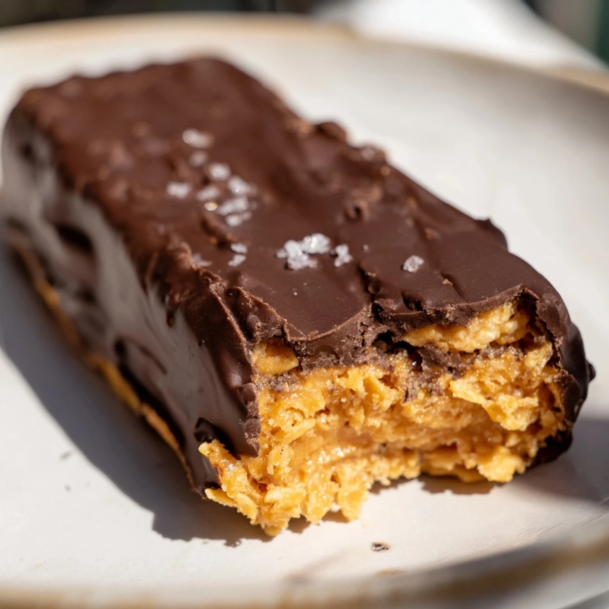 Healthy homemade Butterfingers with a crunchy peanut butter center coated in dark chocolate
