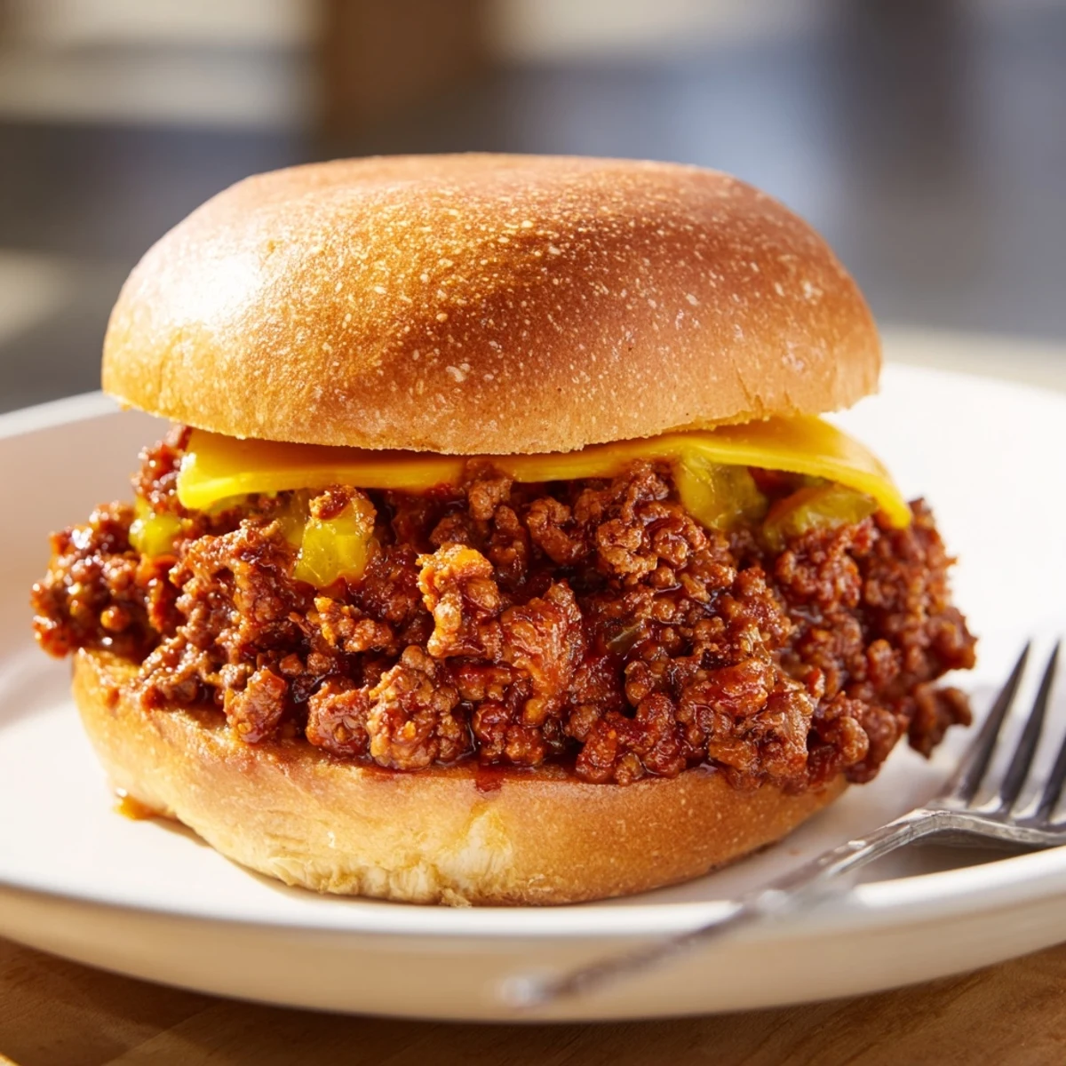 Juicy Smash Burger Sloppy Joes with melted cheddar on a golden toasted bun